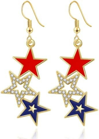 4th of July Earrings for Women Usa Dangle Earring Red White Blue Earrings for Independence Day Pa... | Amazon (US)