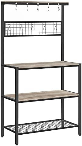 VASAGLE Bakers Rack, Coffee Bar, Kitchen Storage Shelf Rack with 10 Hooks, 3 Shelves, Adjustable ... | Amazon (US)