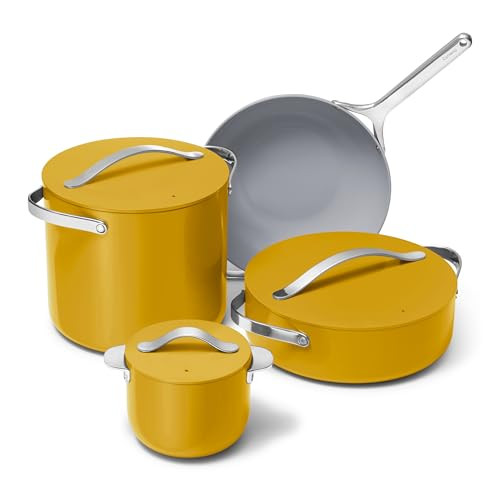 Caraway Cookware+ Collection - Specialty Cookware Set - Petite Cooker, Stir Fry Pan, Rondeau, & Stock Pot - 3 Lids & Storage Organizer Included - Marigold | Amazon (US)