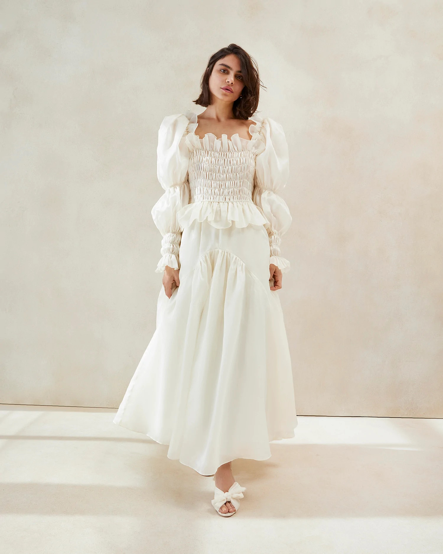 Suzette Cream Smocked Organza Dress | Loeffler Randall