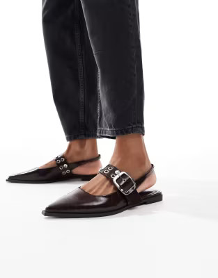 Stradivarius slingback mule with buckle in brown | ASOS (Global)