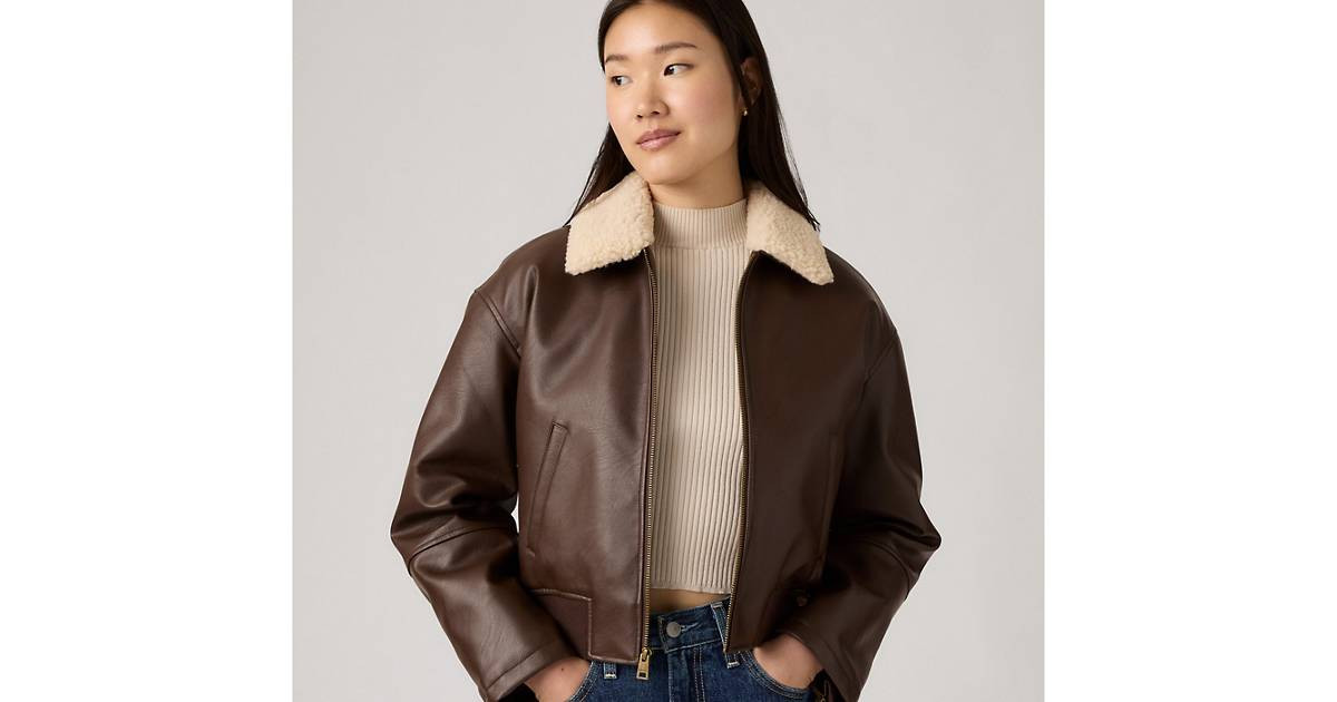 Faux Leather Bomber With Sherpa Collar - Brown | Levi's® US | Levi's US