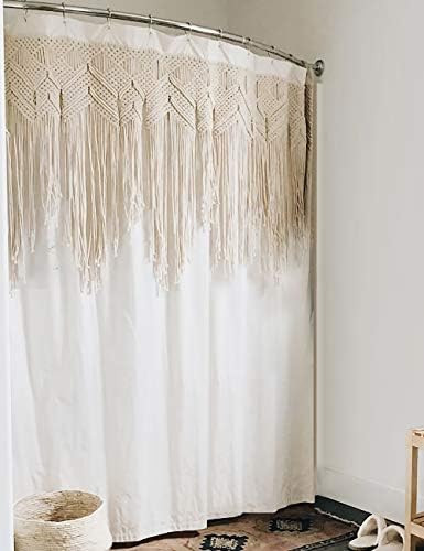 Yokii Macrame Shower Curtain, 72-Inch Ivory Fabric Boho Bathroom Shower Curtain Sets Inset Hand B... | Amazon (US)