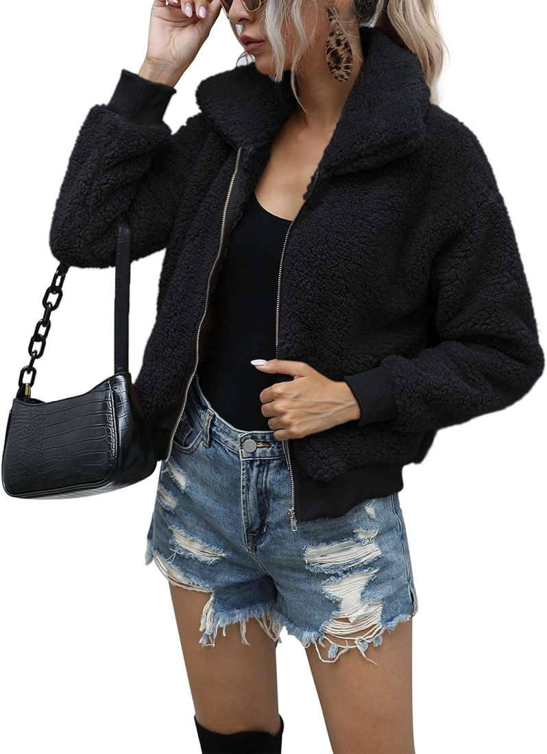 AKEWEI Women's Short Faux Fur Coat Casual Shaggy Jacket with Pockets Warm Winter Zip-Up Fluffy Ou... | Amazon (US)