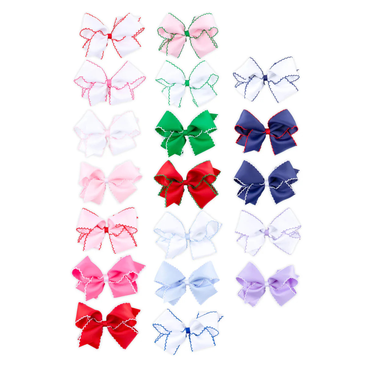 Solid Moonstitch Hair Bow Pink Hot Pink Red Blue Royal Purple Green And Navy | Classic Whimsy