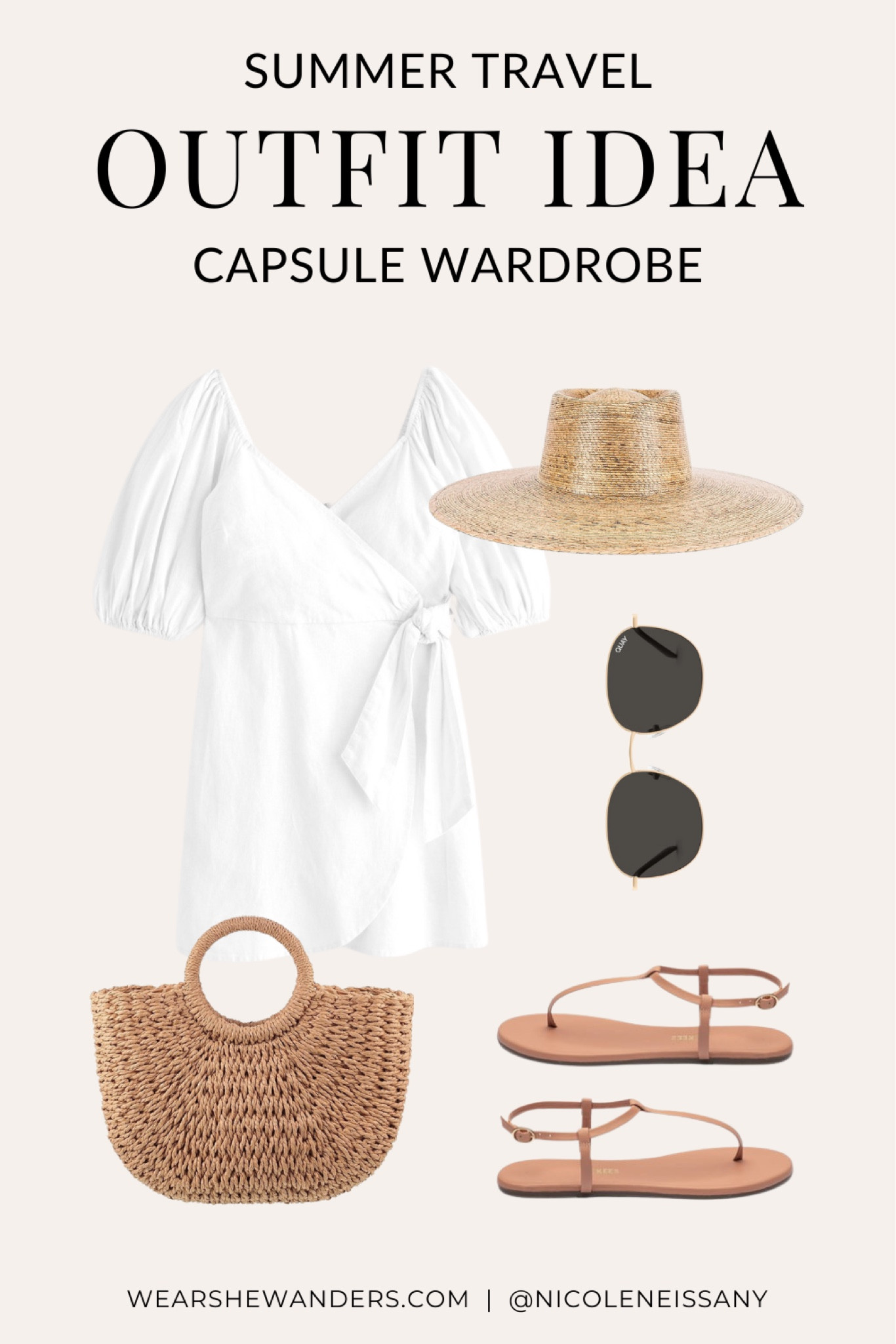 Summer travel capsule wardrobe outfit

// summer travel capsule outfit, vacation outfit, resort wear, travel outfit, summer outfit, beach outfit, pool outfit, resort outfit, brunch outfit, white dress, mini dress, summer dress, spring dress, wrap dress, straw hat, straw boater hat, beach hat, round sunglasses, woven tote bag, woven beach bag, strappy sandals, Abercrombie, Revolve, Quay, Amazon fashion, Wear She Wanders, wearshewanders.com, Nicole Neissany (4.11)

#LTKfindsunder50 #LTKstyletip #LTKtravel #LTKshoecrush #LTKfindsunder100 #LTKSeasonal #LTKitbag #LTKsalealert