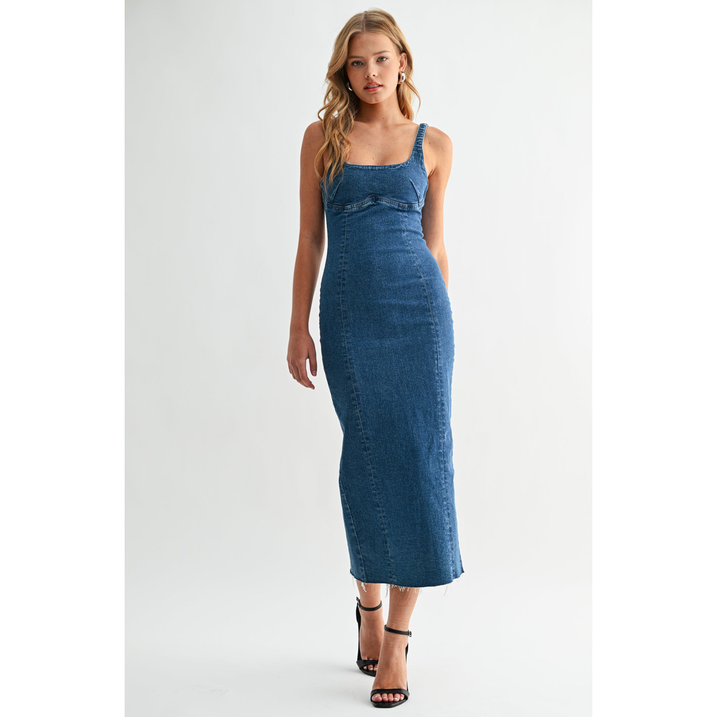 Jemina Denim Seamed Denim Dress in Denim Blue at Nordstrom, Size Medium | Nordstrom