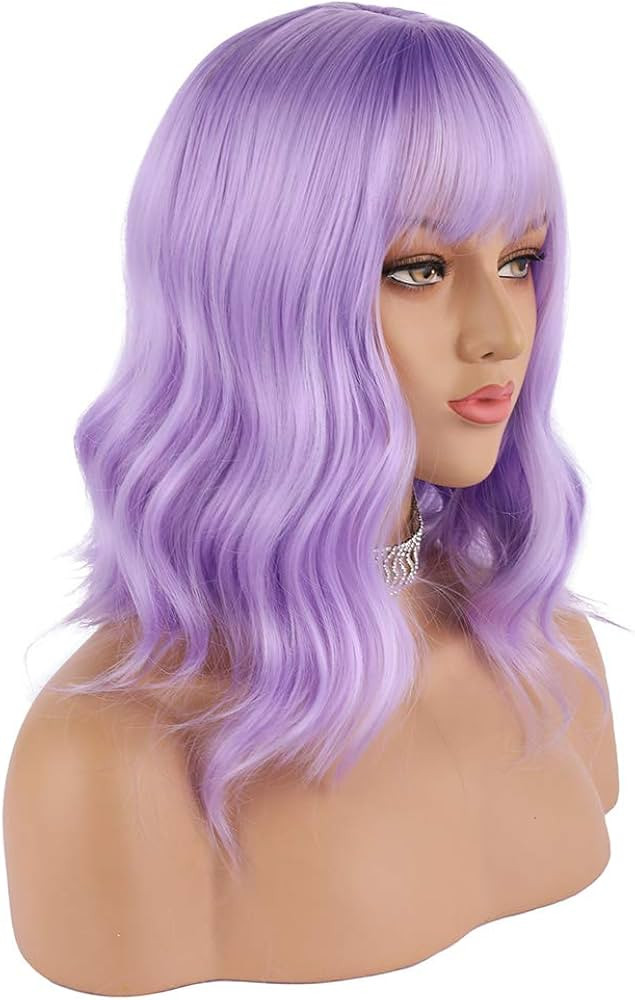 eNilecor Lavender Purple Wig Short Colorful Wavy Bob Wigs with Air Bangs 12" Natural Wigs for Wom... | Amazon (US)