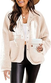 Nirovien Womens Fuzzy Fleece Jacket Button Down Sherpa Coats Casual Winter Warm Outwear with Pock... | Amazon (US)