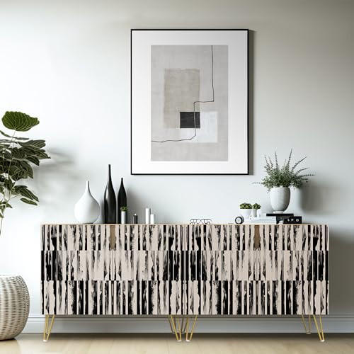 SIGNWIN Sideboard Buffet Cabinet, Kitchen Storage Cabinet with 2 Doors, Black & Gray Grunge Line Patterns, Cupboard Console Table for Dining Room, Set of 2, 70 Inch | Amazon (US)