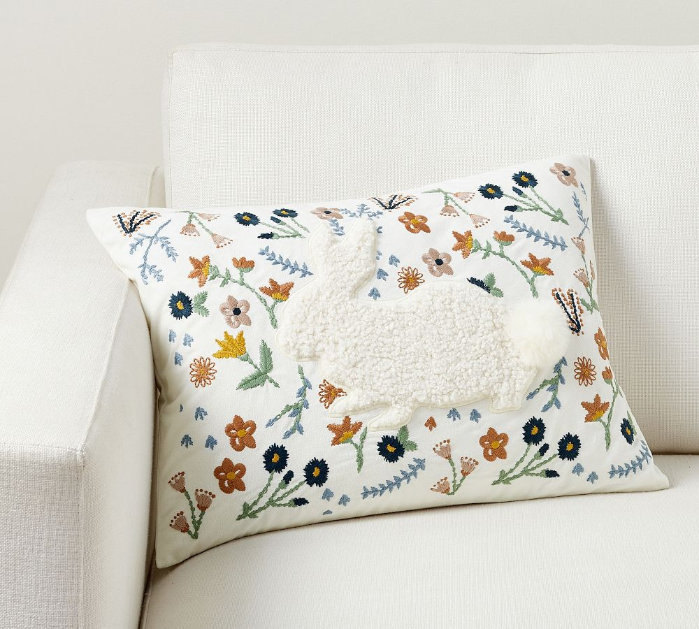 Bunny Embroidered Lumbar Pillow | Pottery Barn (US)