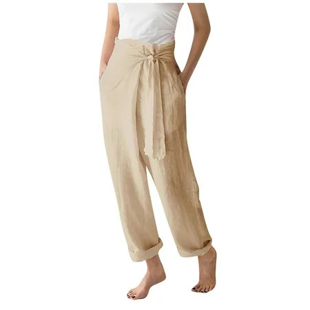 Bospose High Waist Work Pants For Women Casual Pants Cotton Pants Linen Pants Women Elastic Waist Pa | Walmart (US)