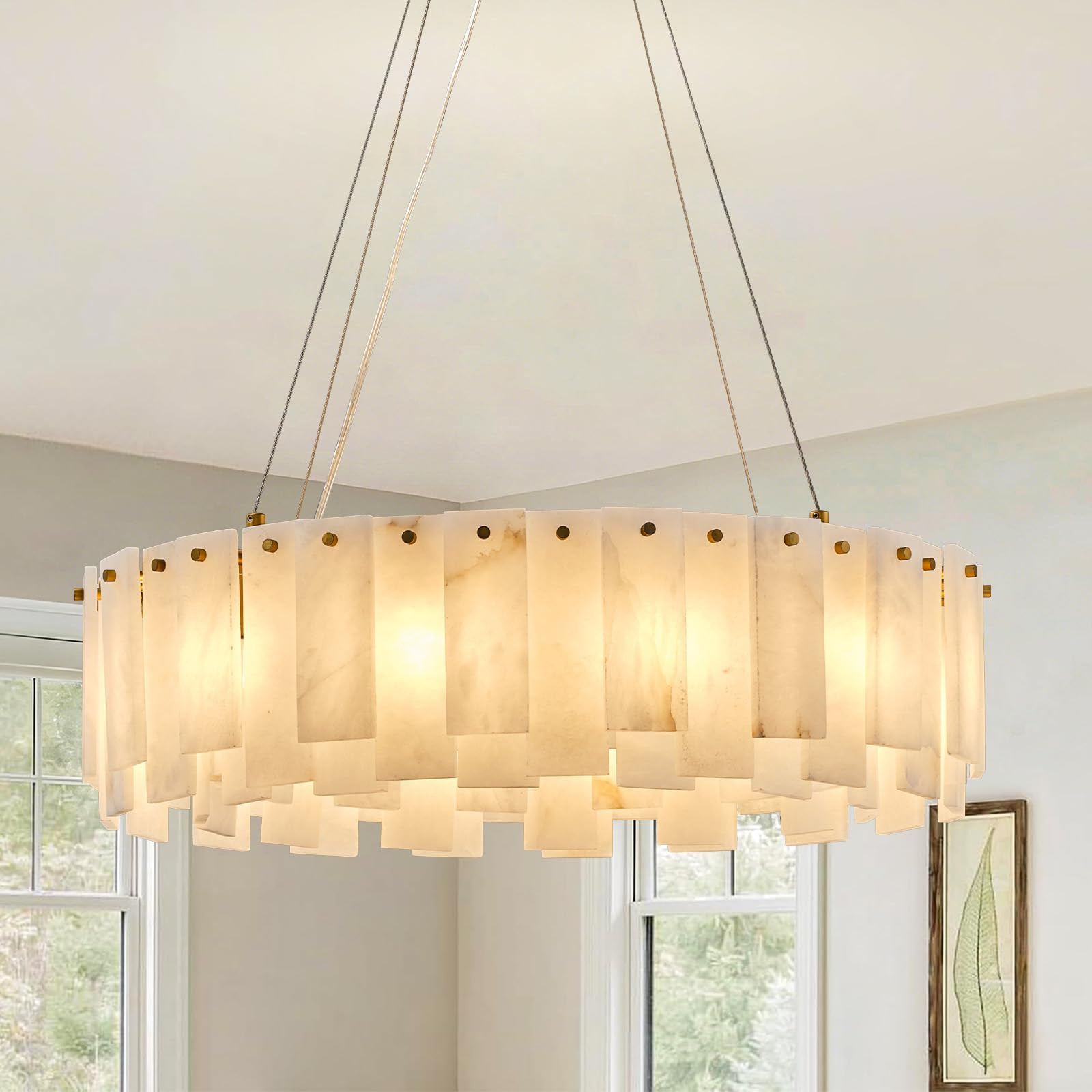 Alabaster Round Chandelier, D23.6in Modern Marble Dining Room Chandeliers, Natural Spanish Luxury... | Amazon (US)