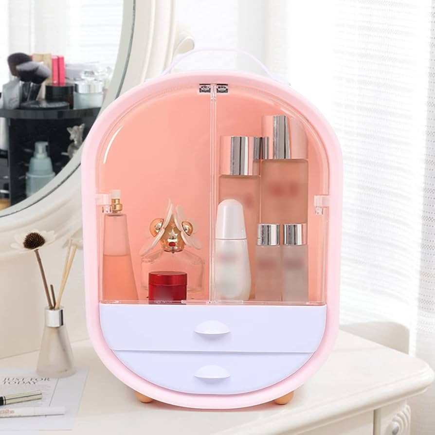 Pink Makeup Organizer with 2-Layer Storage, Portable Skincare Organizers, Water Proof Cosmetics D... | Amazon (US)