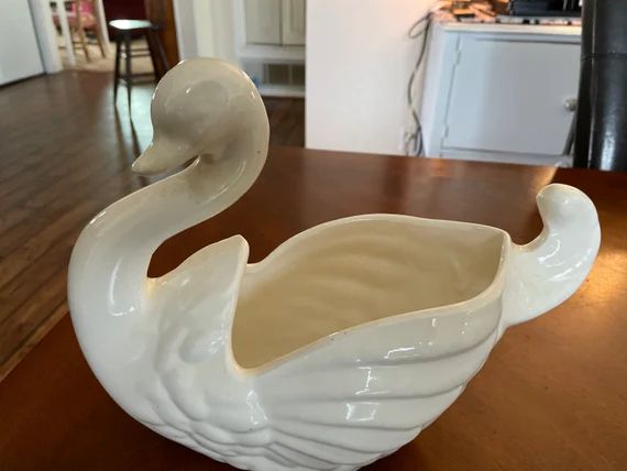 Vintage White Ceramic Swan Planter | Etsy | Etsy (US)