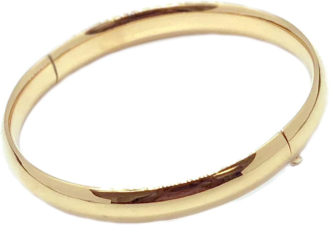 14k Solid Gold Classic Shiny Hinged Bangle Bracelet 5mm (yellow, white, or Rose Pink Gold) | Amazon (US)