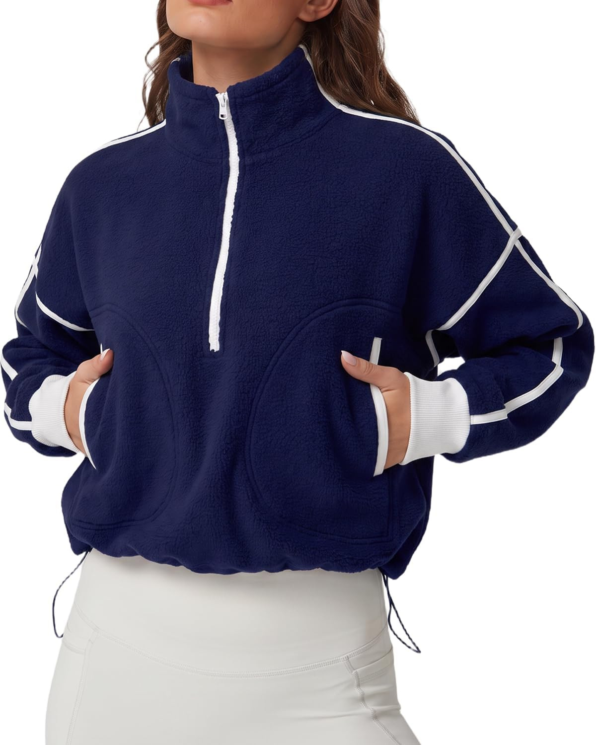 QINSEN Women's Half Zip Fleece Short Pullover Sweatshirt Winter Long Sleeve Cozy Sherpa Sweater Top | Amazon (US)