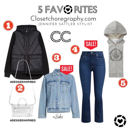 MY 5 FAVORITES FROM THE WEEK
I've styled them ALL and promise you'll love them.

#designerinspired
#onsale @saks
#veronicabearddickie
#paigejeanssale
#silverbag
#jeanjacket
