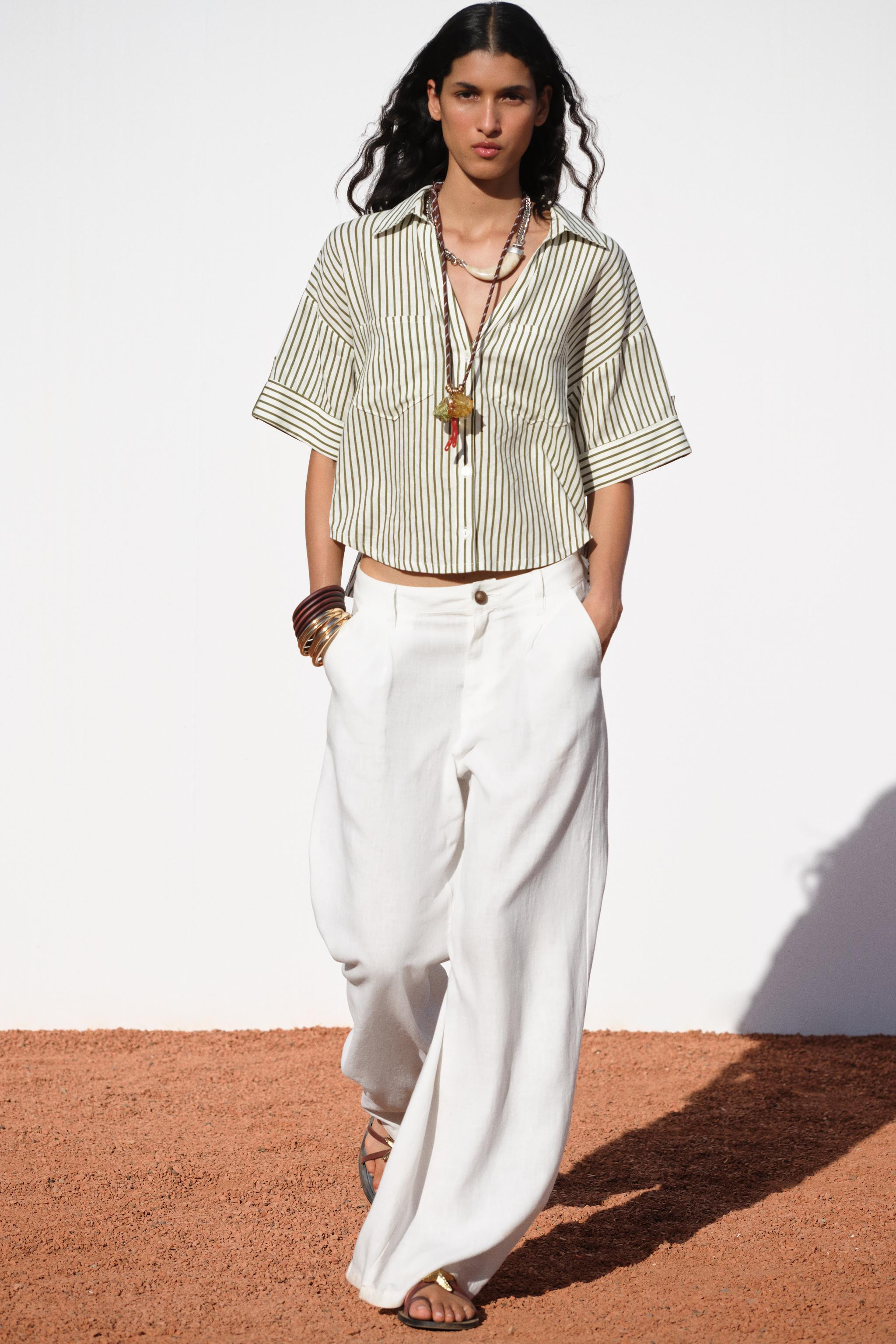 LINEN BLEND CROPPED SHIRT | Zara US