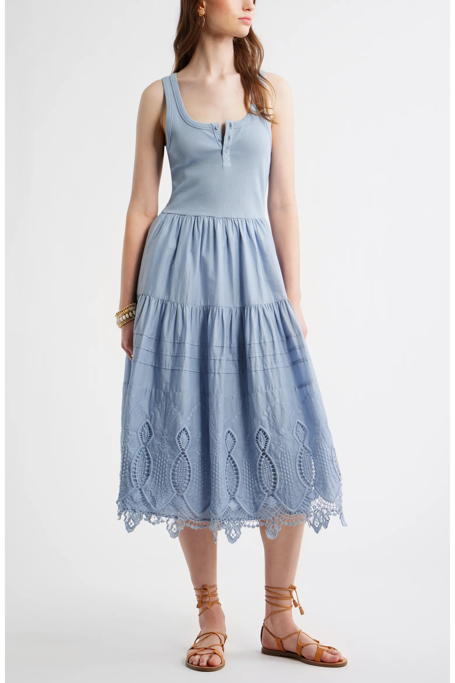 Embroidered Mixed Media Henley Tank Dress (Women) | Nordstrom | Nordstrom