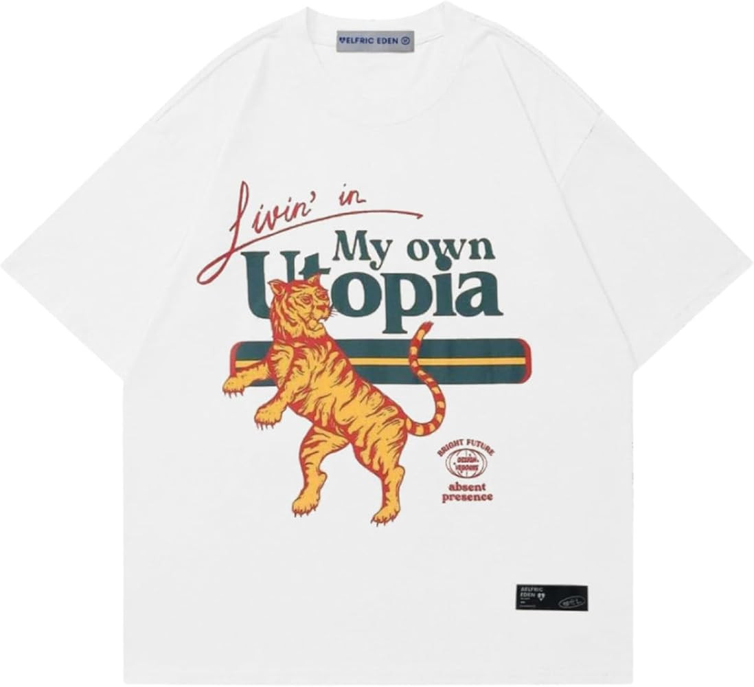 Aelfric Eden Mens Oversized T Shirts Tees Tiger Graphic Tee Print Cotton Tops Streetwear Casual S... | Amazon (US)