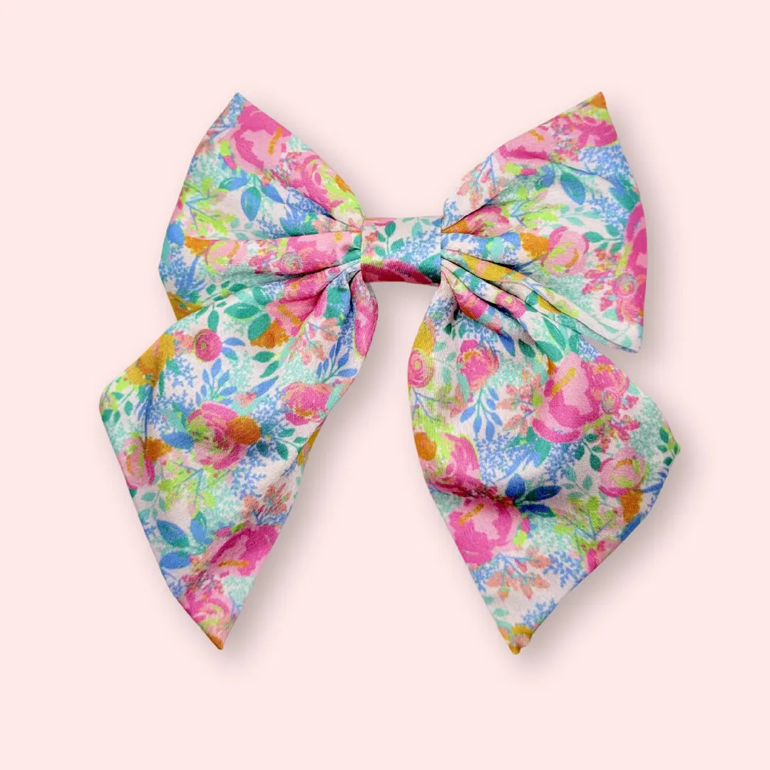 Floral Satin Hair Bow Clip, Colorful Fabric | Etsy (US)