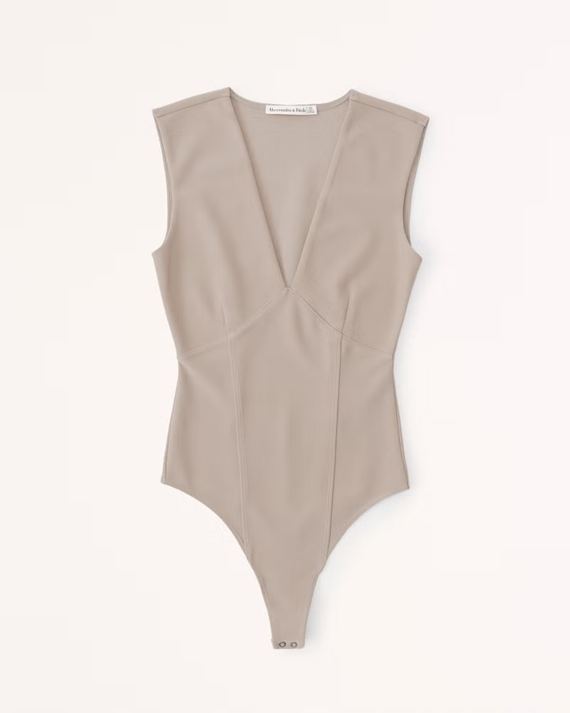 Abercrombie & Fitch Women's Crepe Plunge Bodysuit in Light Brown - Size S | Abercrombie & Fitch (US)