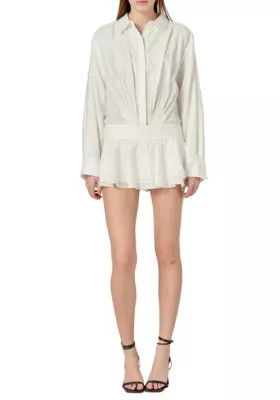 ENGLISH FACTORY Women's RUFFLED MICRO MINI ROMPER, White, Small | Belk