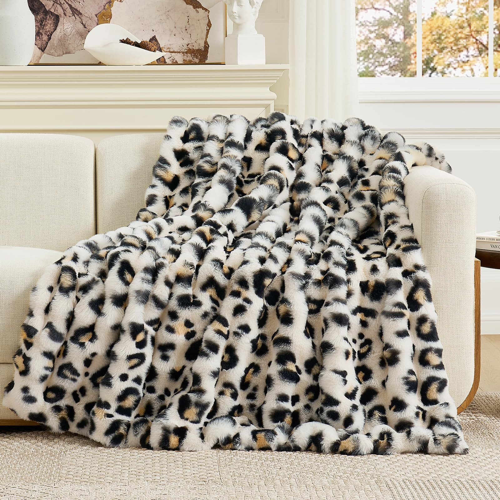 Cozy Bliss Leopard Print Faux Fur Throw Blanket for Couch, Fuzzy Soft Plush Thick Bubble Cheetah ... | Amazon (US)