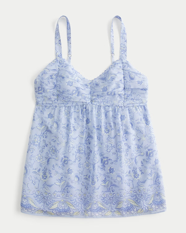 Easy Ruched Chiffon Babydoll Top | Hollister (US)