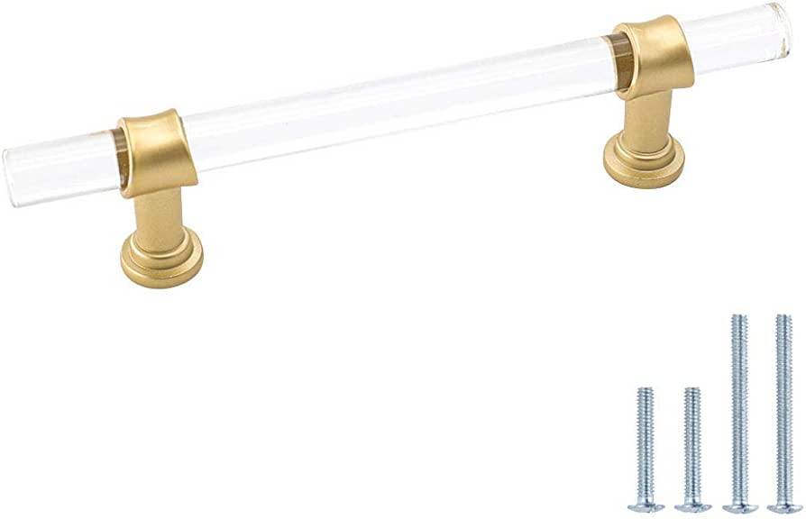 goldenwarm 5 Pack Brushed Gold Drawer Pull Clear Acrylic Furniture Hardware - LS9165GD96 3 3/4 in... | Amazon (US)