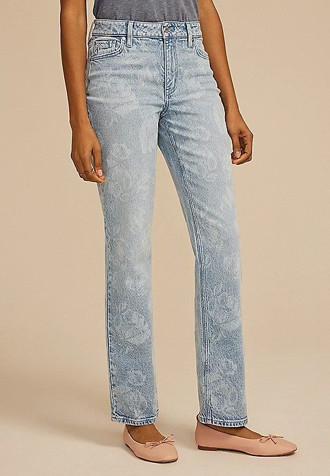 edgely™ Floral High Rise Relaxed Straight Jean | Maurices