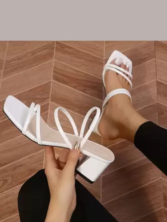 Elegant White Sandals For Women, Multi-way Wear Chunky Heeled Slingback Sandals | SHEIN