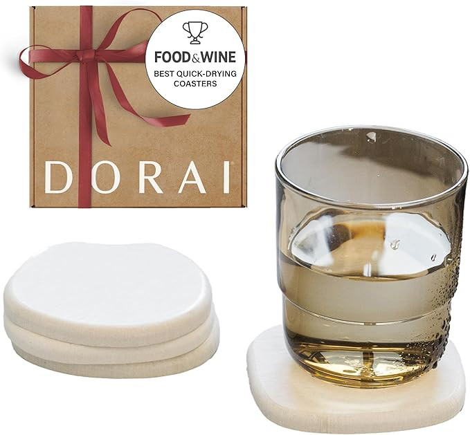 Dorai Home Stone Coaster Set – 4 Absorbent Diatomite Coasters for Instant Drying, Modern Design... | Amazon (US)