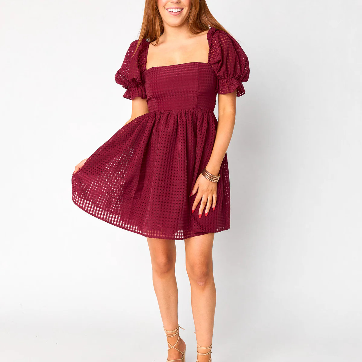 Faye Babydoll Mini Dress - Maroon | BuddyLove