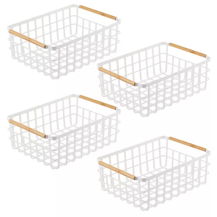 mDesign Metal Food Organizer Storage Bins with Bamboo Handles - 4 Pack | Target