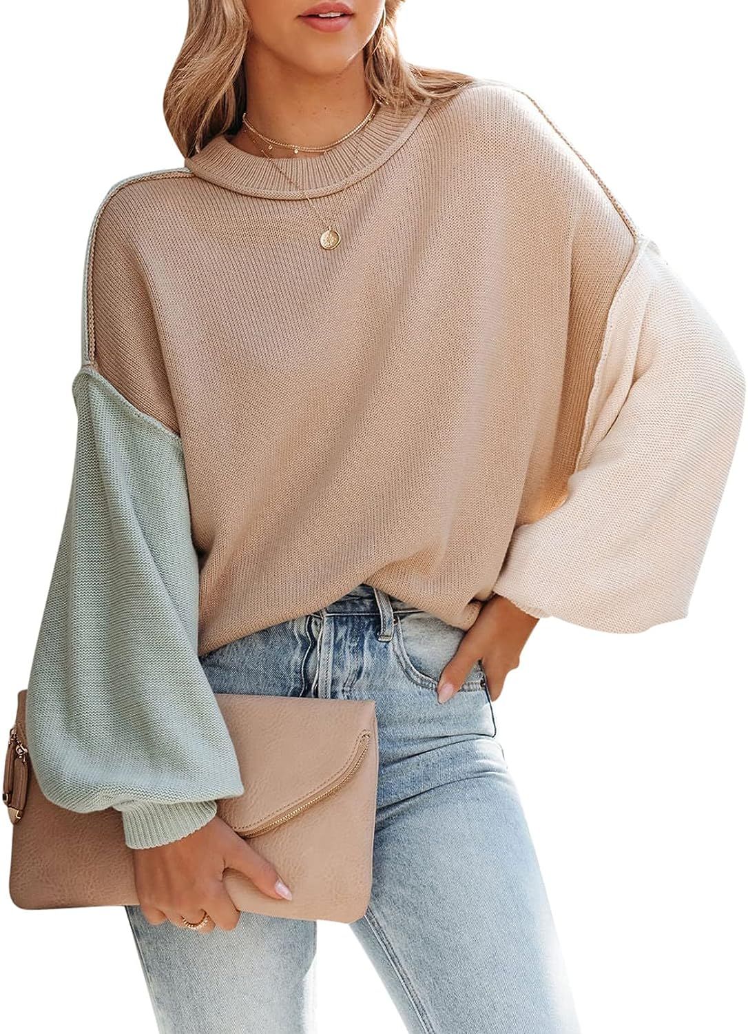 HAPCOPE Women's Oversized Sweater Crewneck Batwing Sleeve Side Slit Ribbed Knit Pullover Sweaters... | Amazon (US)