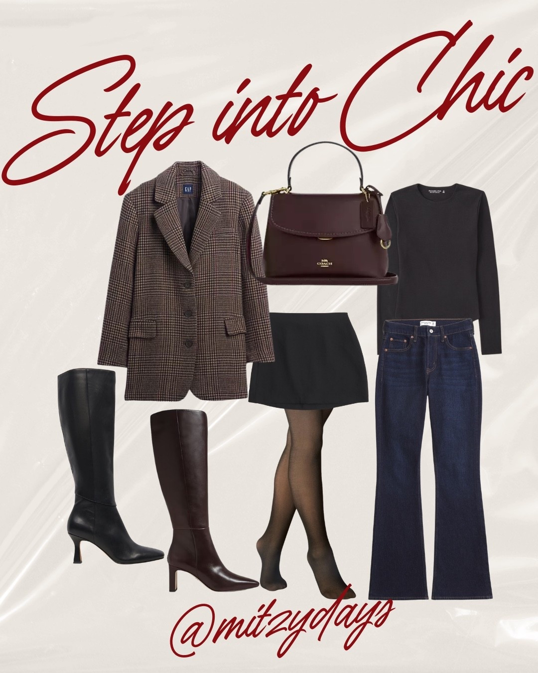 Get ready to shine this holiday season!

 I absolutely love mixing and matching my wardrobe. It’s amazing how a few versatile pieces can create totally different looks, making my closet my favorite playground for style. 

Let's make this season stylish and fun!

Coach Handbag | Fall | GAP outfit | boots | knee high boots | mini skirts | holiday outfits | jeans 

#giftguide #styleguide 

#LTKFindsUnder100 #LTKSeasonal #LTKHoliday
