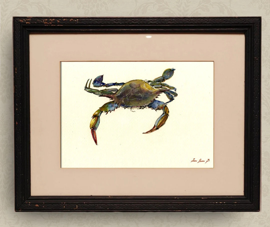 PRINT-Blue Crab print watercolor painting art wall  sea seafood fish crab beach  - Art Print by J... | Etsy (US)