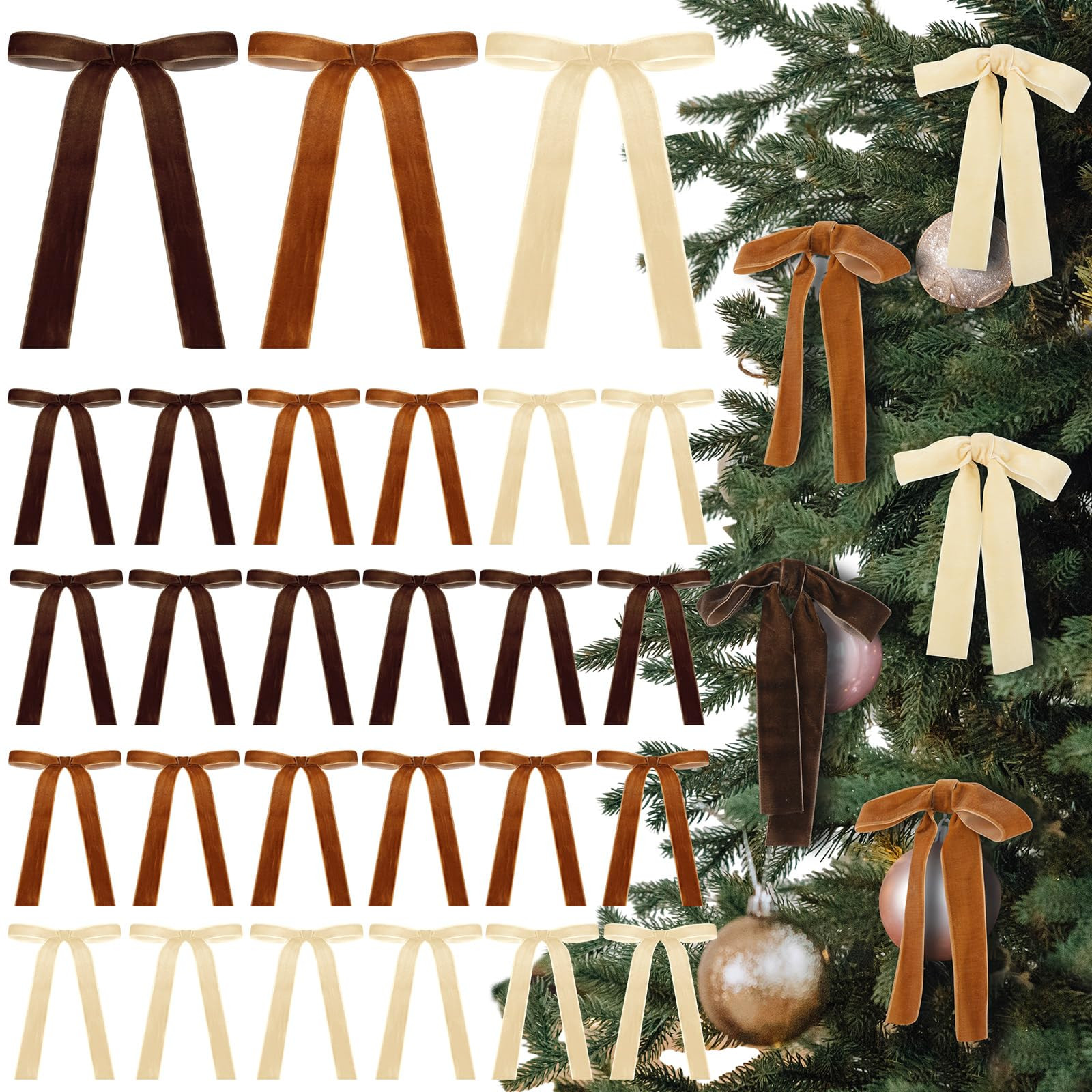 24 Pcs Velvet Bows Christmas Tree Ornaments Vintage Velvet Ribbon Bows for Tree Garland Wreath In... | Amazon (US)