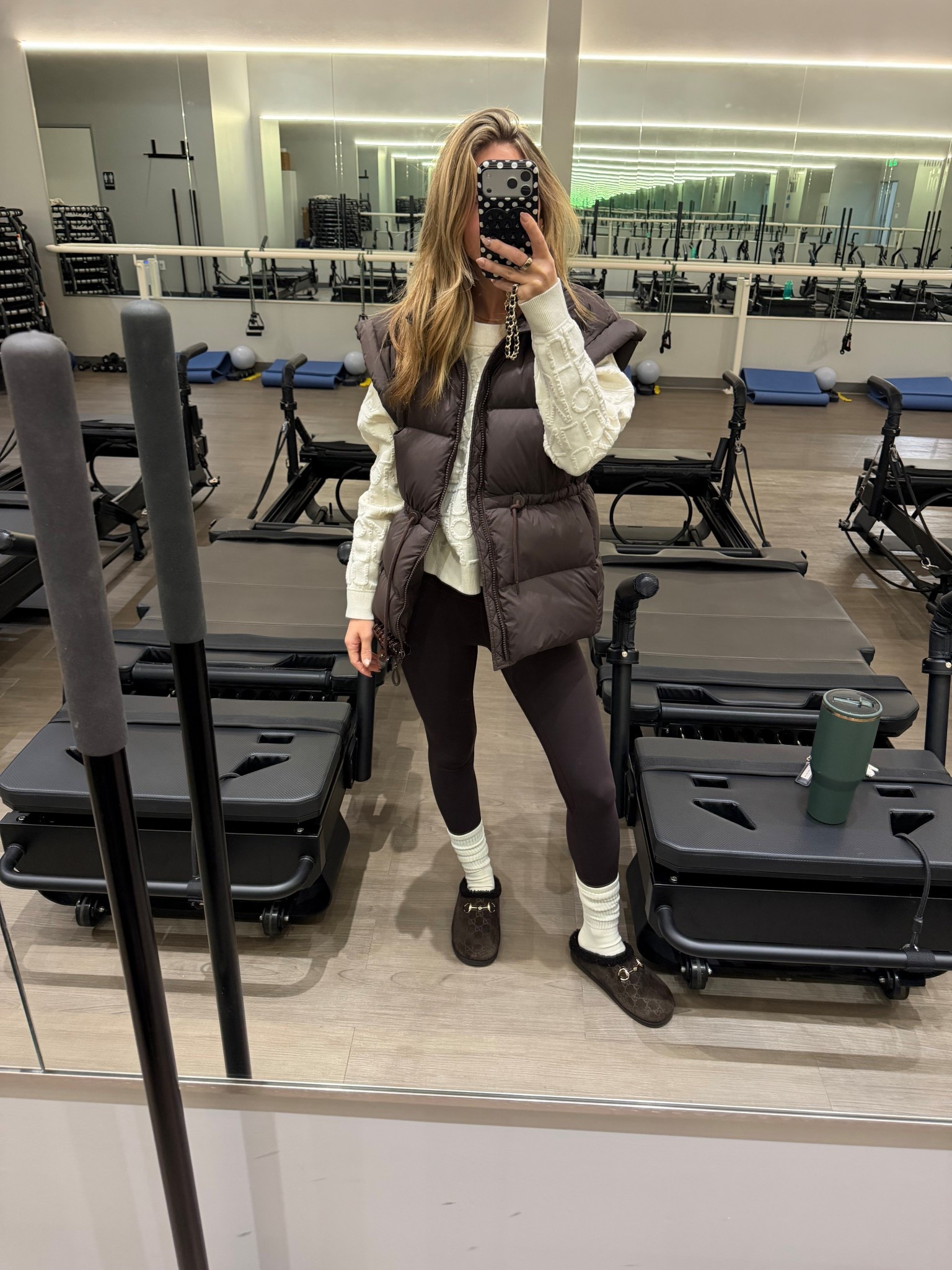 Made it to Pilates! 
Lululemon pullover size 6
Leggings size 4
Gucci mules
Amazon grip socks 
Aritzia puffer vest 

#LTKPetite #LTKootd #LTKActive