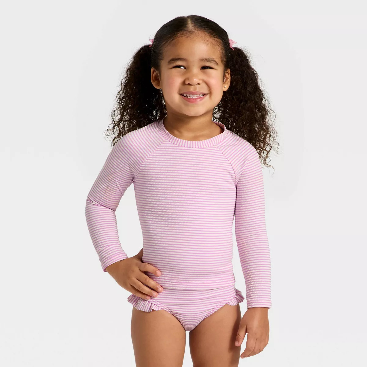 Toddler Girls' Long Sleeve Two Piece Ribbed Rash Guard Swimsuit Set - Cat & Jack™ Pink | Target