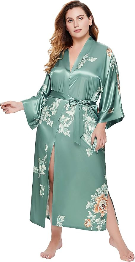 BABEYOND Kimono Robe Plus Size Long Floral Satin Robes Plus Size Kimono Cover Up Loose Cardigan T... | Amazon (US)