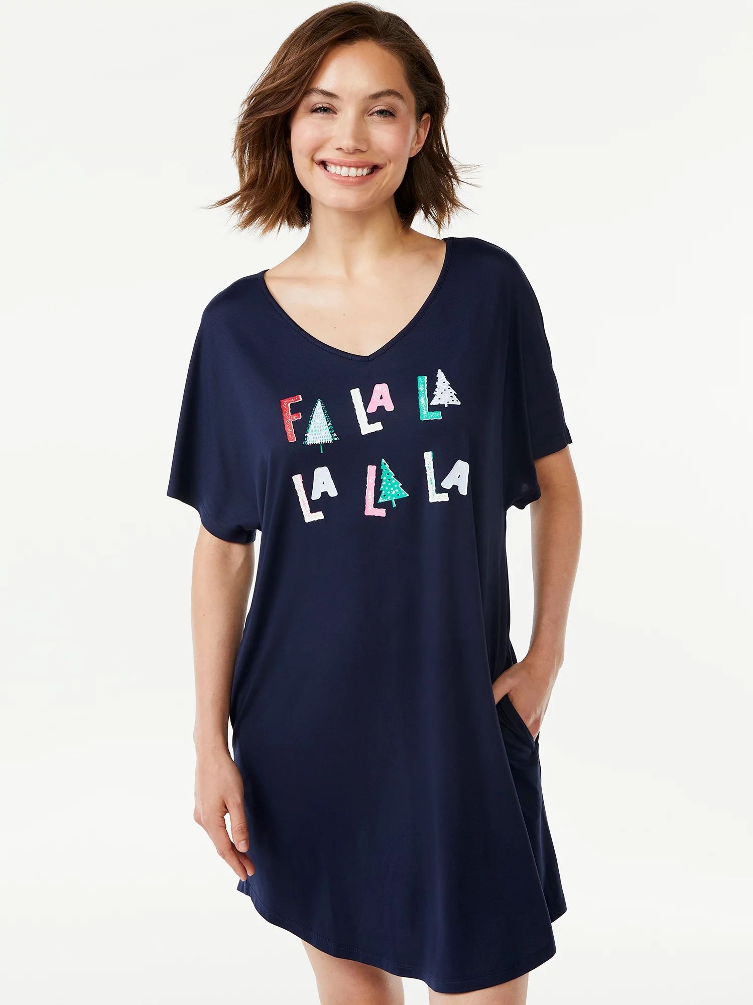 Joyspun Women's and Women’s Plus Fa La La Sleep Shirt, Sizes up to 3X - Walmart.com | Walmart (US)