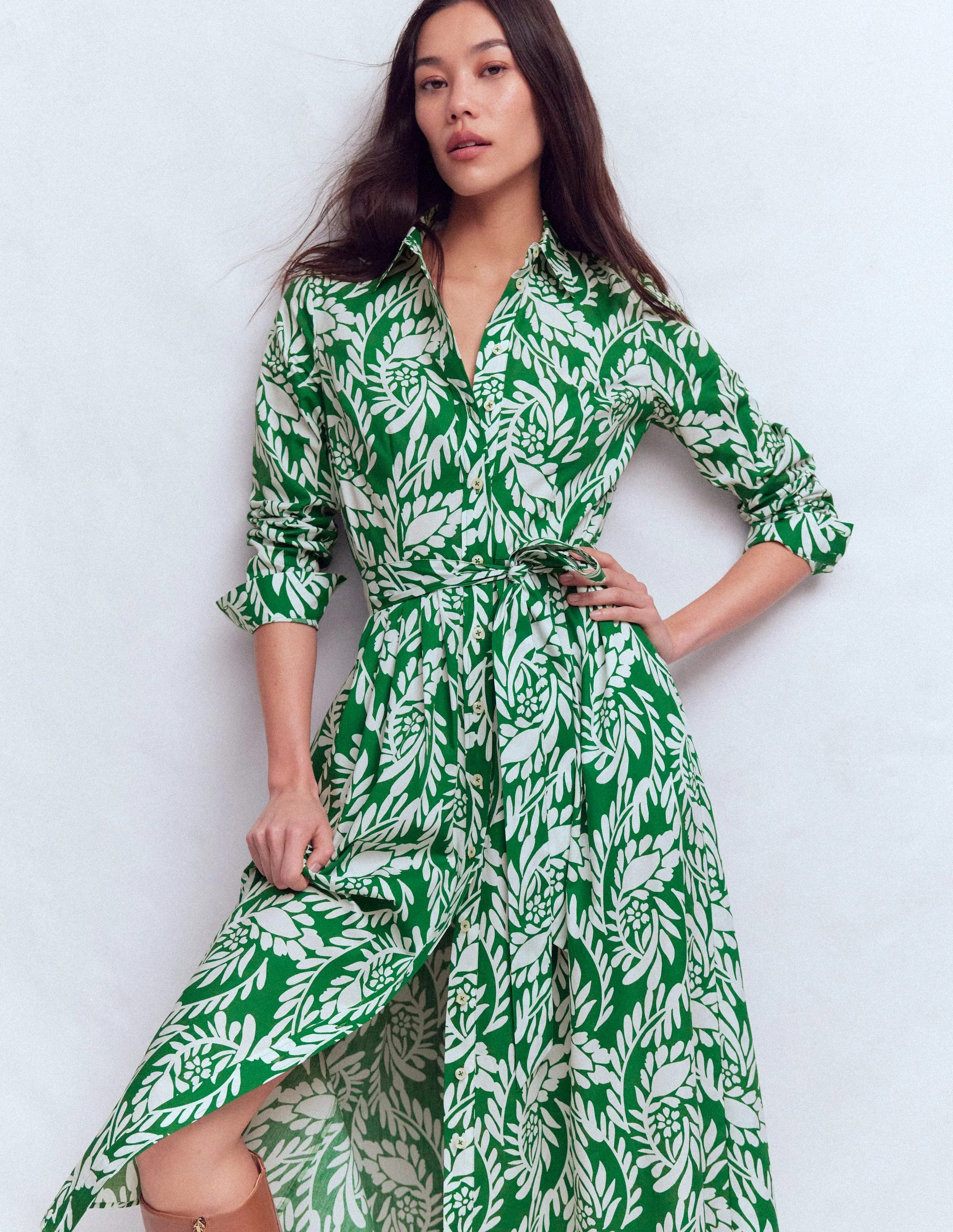 Alexa Long Sleeve Midi Dress-Fresh Green, Scattered Vine | Boden (US)