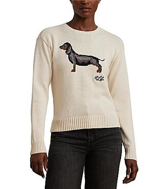 Lauren Ralph Lauren Petite Size Intarsia-Knit Dachshund Crew Neck LRL Script Embroidered Sweater - PS | Dillard's