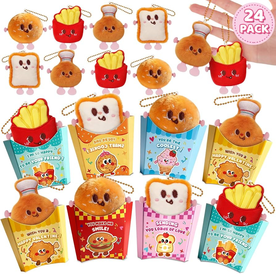 24 PACK Valentines Day Cards with Valentines Day Cards with Plush Keychains, Valentines Day Gifts... | Amazon (US)