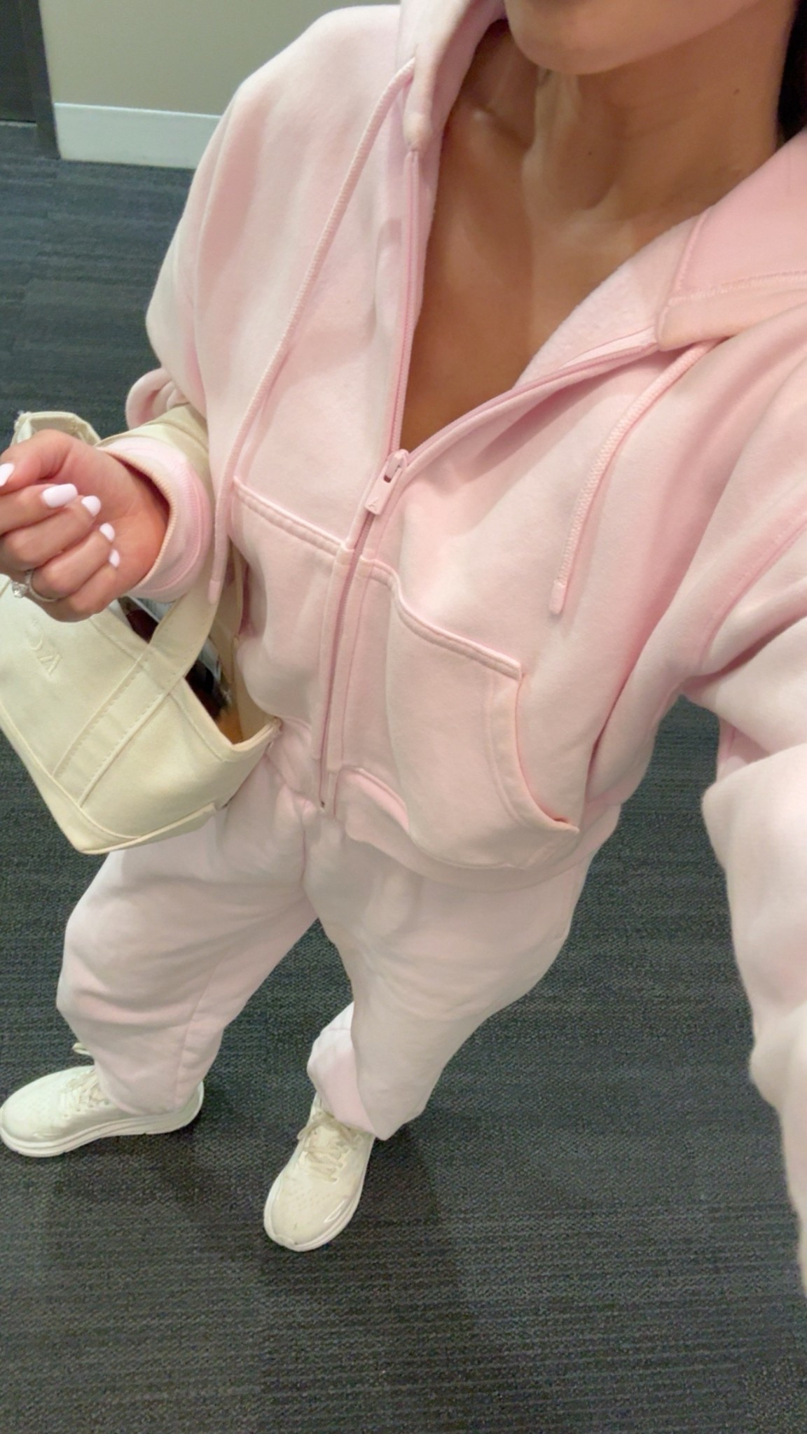 Pink sweat set!! Color is Villa Pink

Sweat pants - Mega fit, tts, XS regular (also comes in short)
Zip hoodie - Boyfriend boxy fit, tts, xs (linked exact and two similar ones for more sizes available)

Hoka Cliftons - so comfy! I sized down 1/2 size in wide

Boat and tote - mini, natural on natural 

#LTKPetite #LTKActive