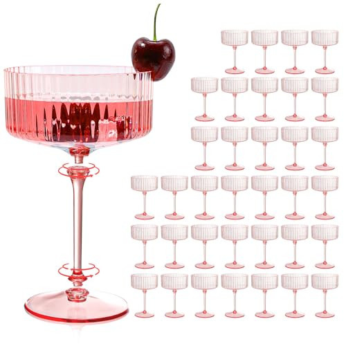 XUWAIDSGN 50 Pcs Champagne Martini Glasses 9 Oz Removable Coupe Glasses Pink Martini Glasses Plastic Mimosa Glasses Vintage Coupe Set For Wedding Anniversary (50, Ribbed Pink) | Amazon (US)