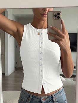 BAIGRAM Women Ribbed Knit Button Up Crop Tank Tops Y2K Clean Girls Clothes Sleeveless Crewneck Sl... | Amazon (US)